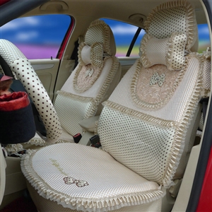 Ayrg Bowknot Polka Dots print Lace Universal Auto Car Seat Cover Ice Silk Full Set 19pcs - Beige