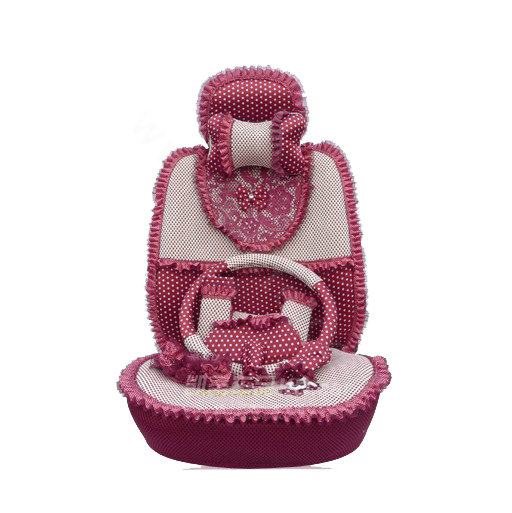 Ayrg Bowknot Polka Dots print Lace Universal Auto Car Seat Cover Ice Silk Full Set 19pcs - Rose