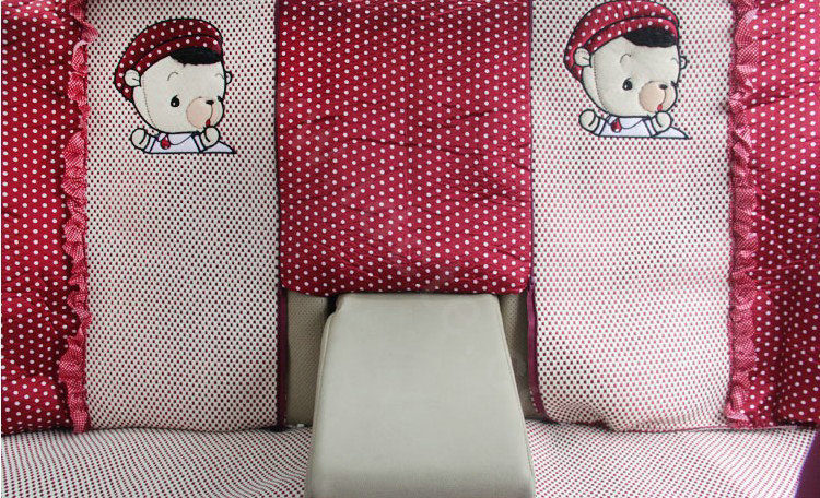 Ayrg Cute Bear Polka Dots print Lace Universal Auto Car Seat Cover Ice Silk Full Set 21pcs - Red