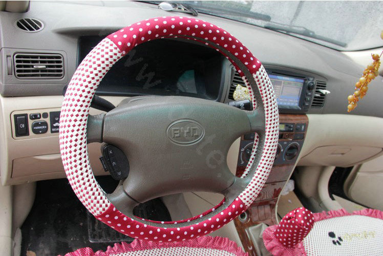 Ayrg Cute Bear Polka Dots print Lace Universal Auto Car Seat Cover Ice Silk Full Set 21pcs - Red