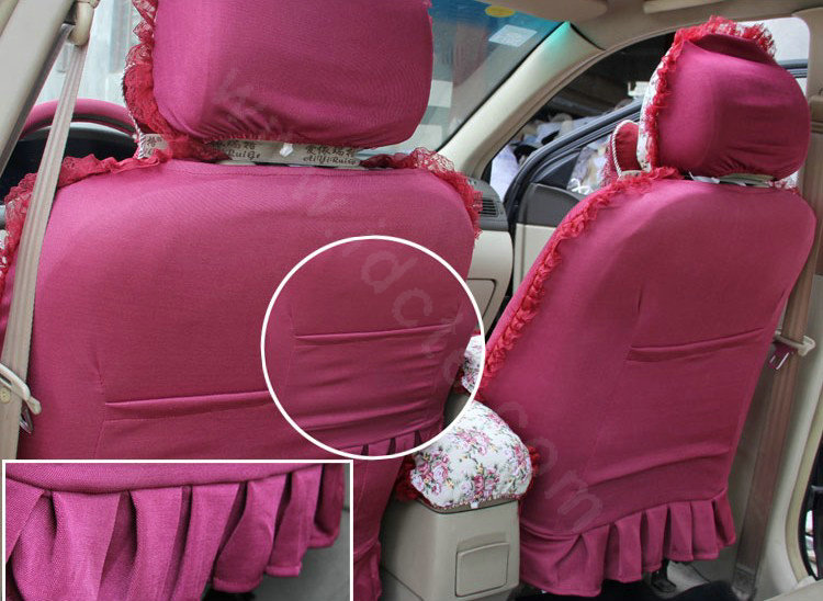 Ayrg Cute Bear Polka Dots print Lace Universal Auto Car Seat Cover Ice Silk Full Set 21pcs - Red