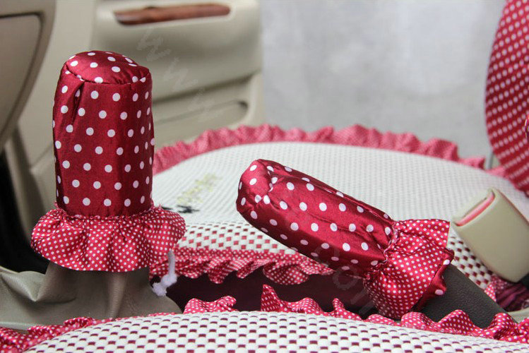 Ayrg Cute Bear Polka Dots print Lace Universal Auto Car Seat Cover Ice Silk Full Set 21pcs - Red