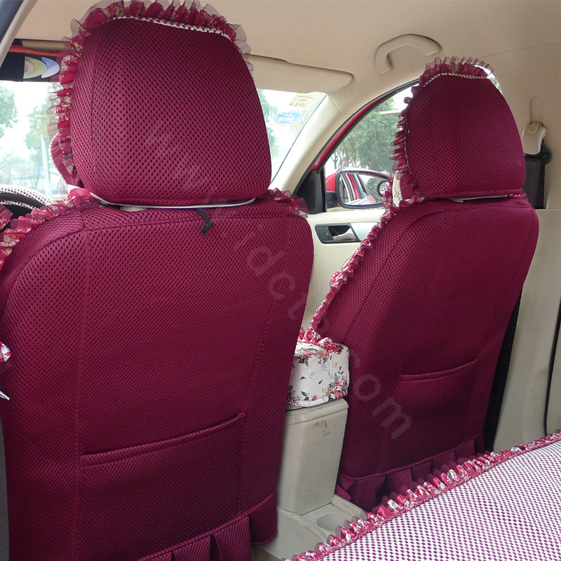 Ayrg Floral print Lace Universal Auto Car Seat Cover Ice Silk Full Set 19pcs - Rose red