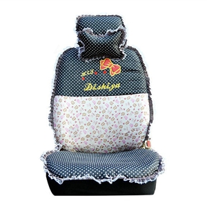 Polka Dots print Lace Bowknot Universal Auto Car Seat Cover Nylon Full Set 12pcs - Black