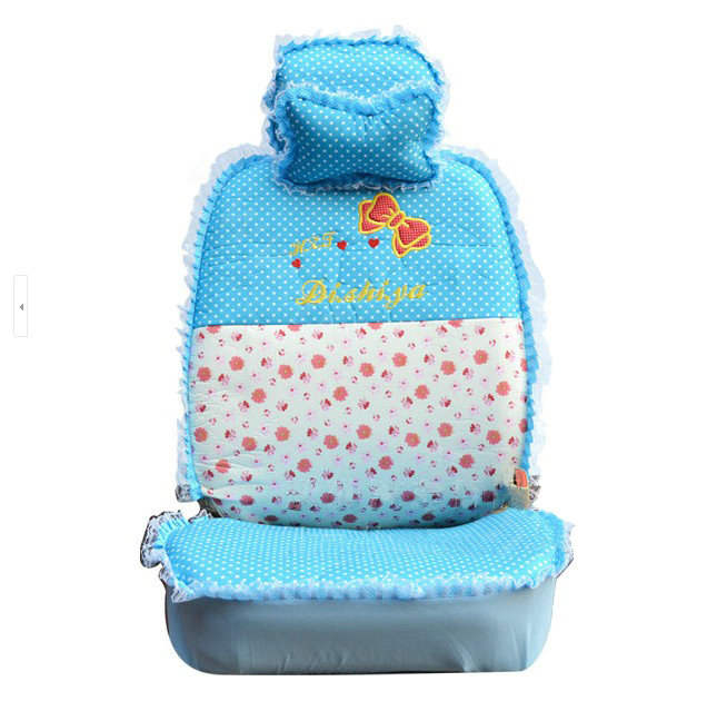 Polka Dots print Lace Bowknot Universal Auto Car Seat Cover Nylon Full Set 12pcs - Blue