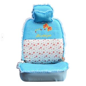 Polka Dots print Lace Bowknot Universal Auto Car Seat Cover Nylon Full Set 12pcs - Blue