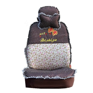 Polka Dots print Lace Bowknot Universal Auto Car Seat Cover Nylon Full Set 12pcs - Coffee