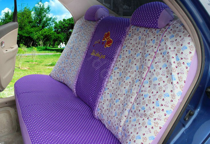 Polka Dots print Lace Bowknot Universal Auto Car Seat Cover Nylon Full Set 12pcs - Purple