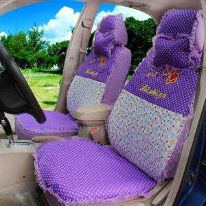 Polka Dots print Lace Bowknot Universal Auto Car Seat Cover Nylon Full Set 12pcs - Purple
