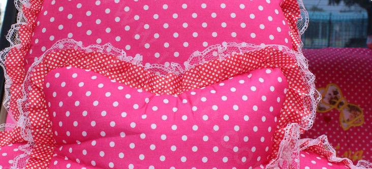 Polka Dots print Lace Bowknot Universal Auto Car Seat Cover Nylon Full Set 12pcs - Rose