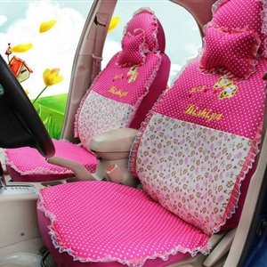 Polka Dots print Lace Bowknot Universal Auto Car Seat Cover Nylon Full Set 12pcs - Rose