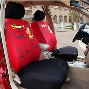 Universal Cotton Dinosaur Print Auto Car Seat Cover 10pcs Sets - Red+Black