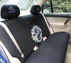 Universal Cotton Dragon Print Auto Car Seat Cover 10pcs Sets - Black