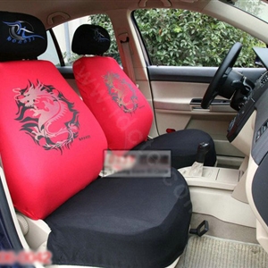 Universal Cotton Dragon Print Auto Car Seat Cover 10pcs Sets - Red+Black