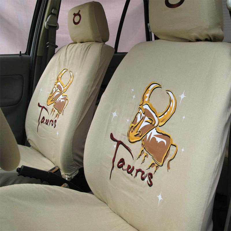 Universal Cotton Taurus Cow Print Auto Car Seat Cover 19pcs Sets - Beige