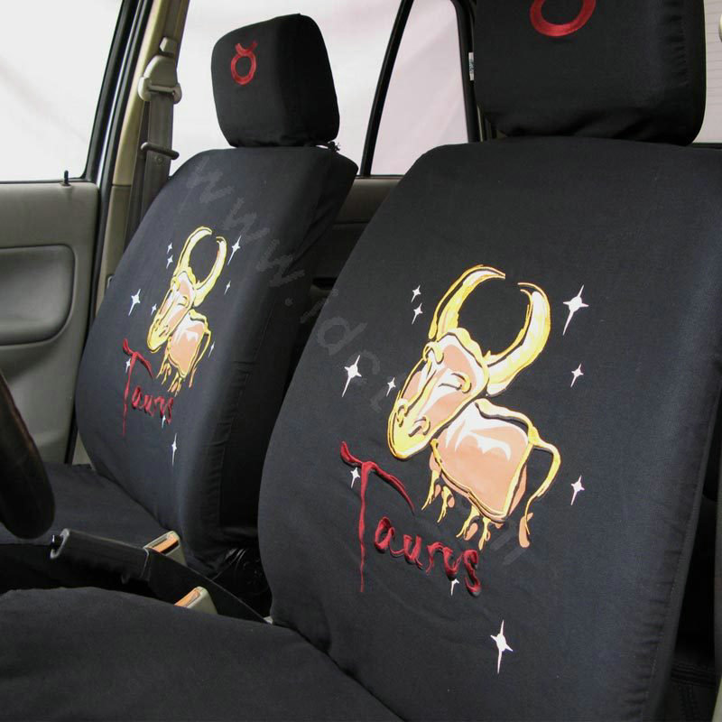 Universal Cotton Taurus Cow Print Auto Car Seat Cover 19pcs Sets - Black