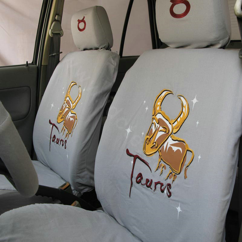 Universal Cotton Taurus Cow Print Auto Car Seat Cover 19pcs Sets - Gray