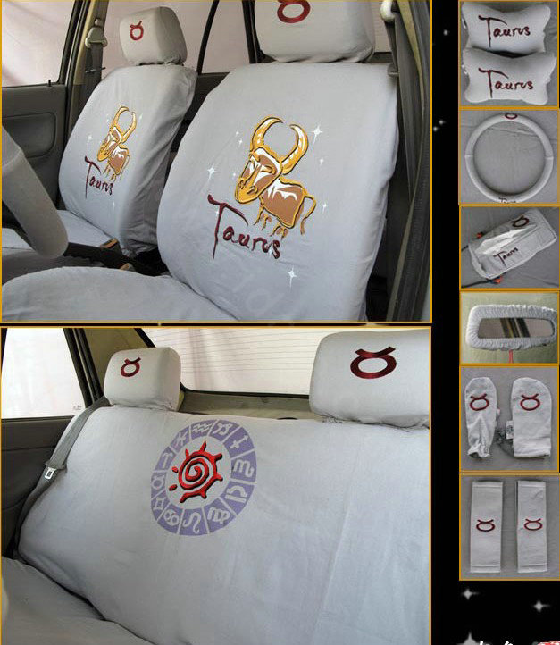 Universal Cotton Taurus Cow Print Auto Car Seat Cover 19pcs Sets - Gray