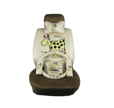 Universal Plush Velvet Cow Print Auto Car Seat Cover 18pcs Sets - Beige+Coffee
