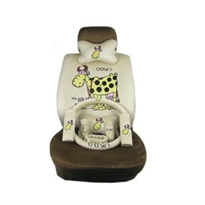 Universal Plush Velvet Cow Print Auto Car Seat Cover 18pcs Sets - Beige+Coffee