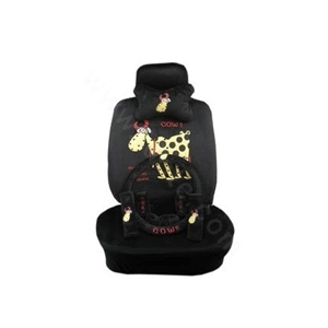 Universal Plush Velvet Cow Print Auto Car Seat Cover 18pcs Sets - Black