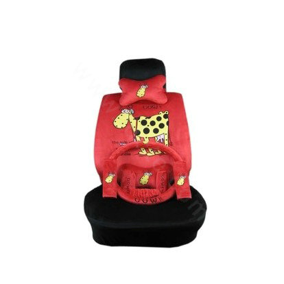 Universal Plush Velvet Cow Print Auto Car Seat Cover 18pcs Sets - Red+Black