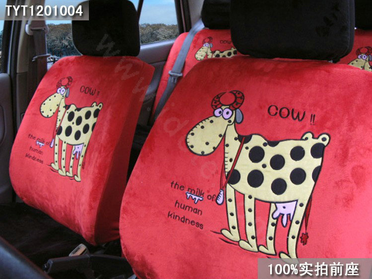Universal Plush Velvet Cow Print Auto Car Seat Cover 18pcs Sets - Red+Black