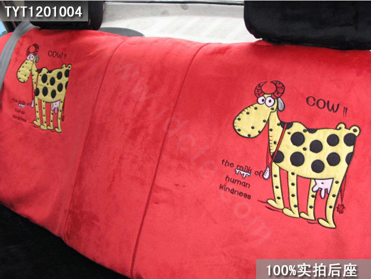 Universal Plush Velvet Cow Print Auto Car Seat Cover 18pcs Sets - Red+Black