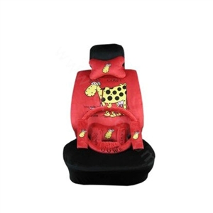 Universal Plush Velvet Cow Print Auto Car Seat Cover 18pcs Sets - Red+Black