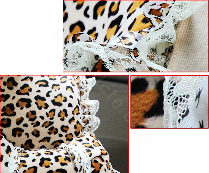 Universal Plush Velvet Leopard print Lace Auto Car Seat Cover 18pcs Sets - Brown