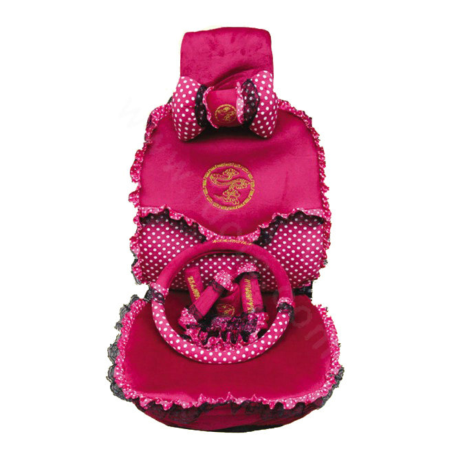 Universal Plush Velvet Polka Dots print Lace Auto Car Seat Cover 18pcs Sets - Rose