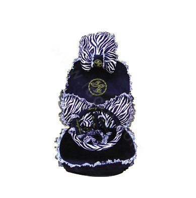 Universal Plush Velvet Zebra print Lace Auto Car Seat Cover 18pcs Sets - Black