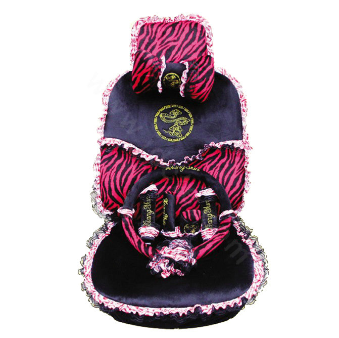Universal Plush Velvet Zebra print Lace Auto Car Seat Cover 18pcs Sets - Red+Black