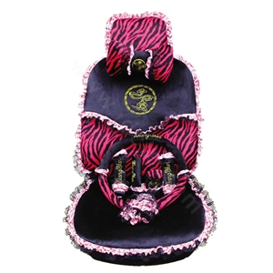 Universal Plush Velvet Zebra print Lace Auto Car Seat Cover 18pcs Sets - Red+Black