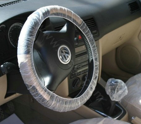 Universal Disposable Clear Plastic Auto Seat + Steering Wheel + Gear Covers 50Sets - Clear