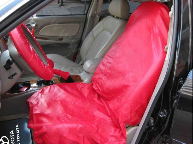 Universal PU Leather Disposable Car Seat + Steering Wheel + Brake Covers 3pieces Sets - Red