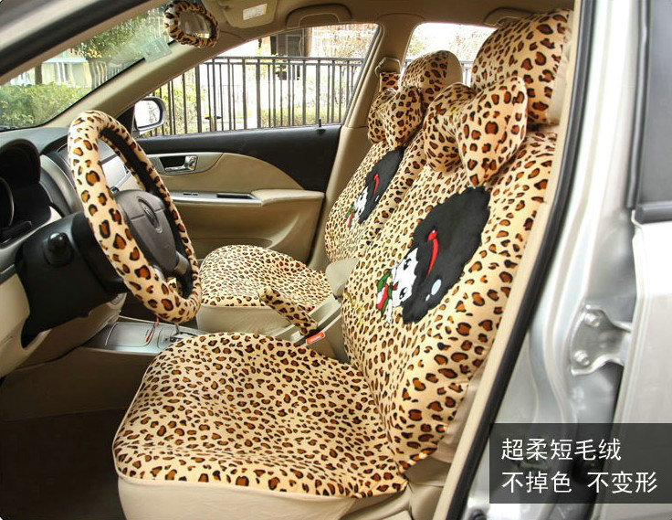Cheapest Universal Velvet Girls Leopard print Car Seat Cover 18pcs Sets - Brown