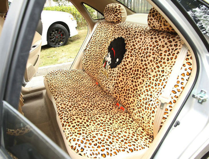 Cheapest Universal Velvet Girls Leopard print Car Seat Cover 18pcs Sets - Brown