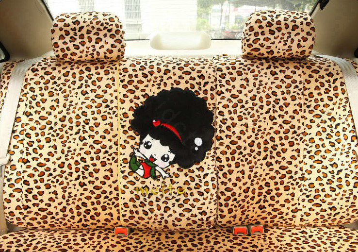 Cheapest Universal Velvet Girls Leopard print Car Seat Cover 18pcs Sets - Brown