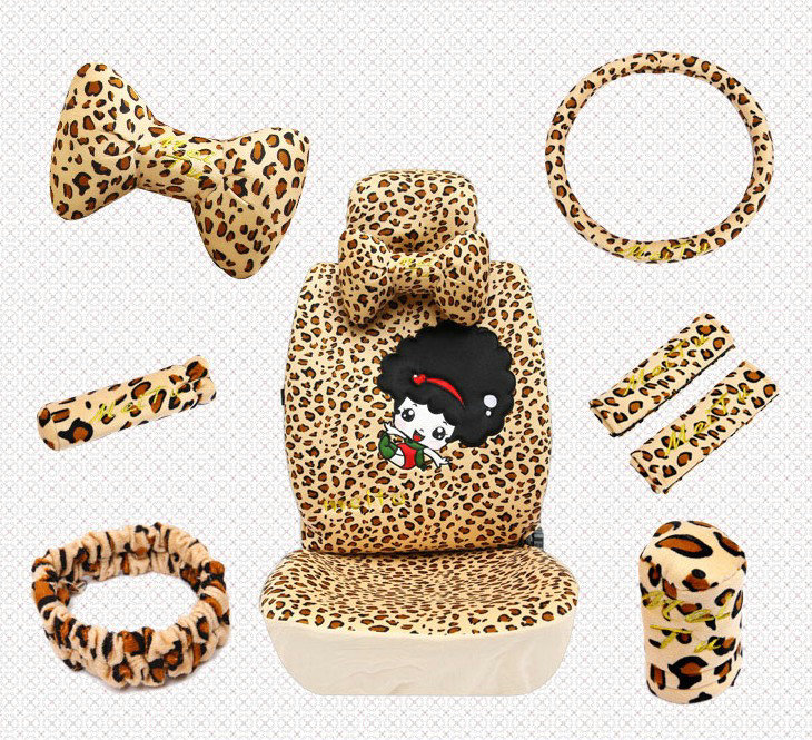 Cheapest Universal Velvet Girls Leopard print Car Seat Cover 18pcs Sets - Brown
