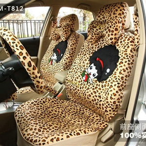 Cheapest Universal Velvet Girls Leopard print Car Seat Cover 18pcs Sets - Brown