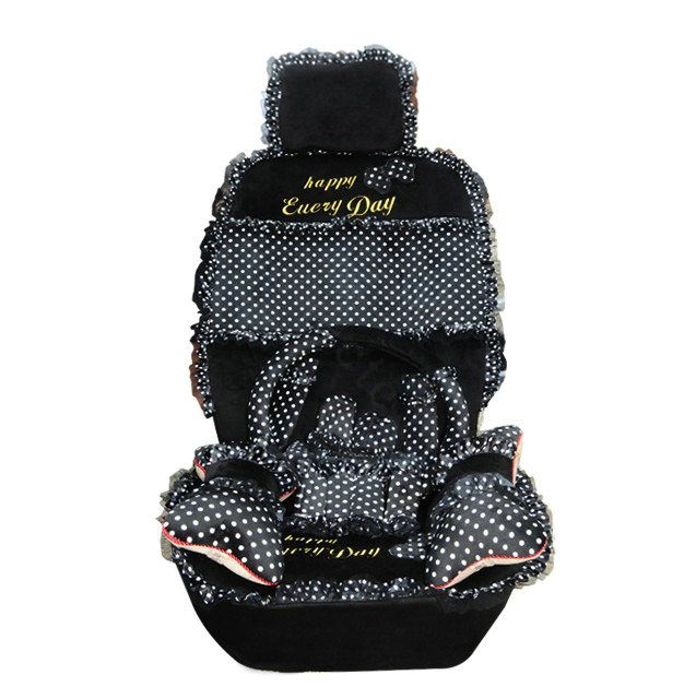 Universal Velvet Bowknot Polka Dots print Lace Car Seat Cover 28pcs Sets - Black