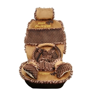 Universal Velvet Bowknot Polka Dots print Lace Car Seat Cover 28pcs Sets - Coffee