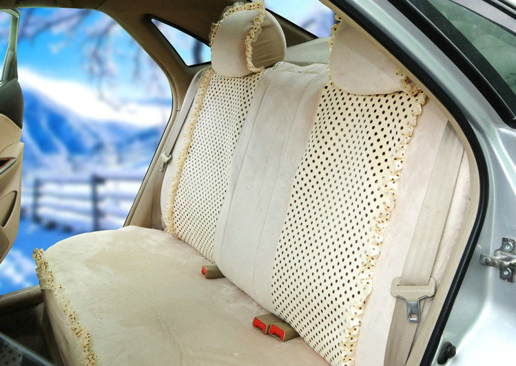 Universal Velvet Bowknot Polka Dots print Lace Car Seat Cover 28pcs Sets - Pink