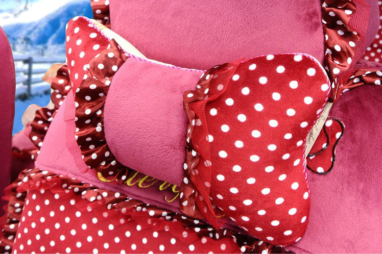 Universal Velvet Bowknot Polka Dots print Lace Car Seat Cover 28pcs Sets - Rose