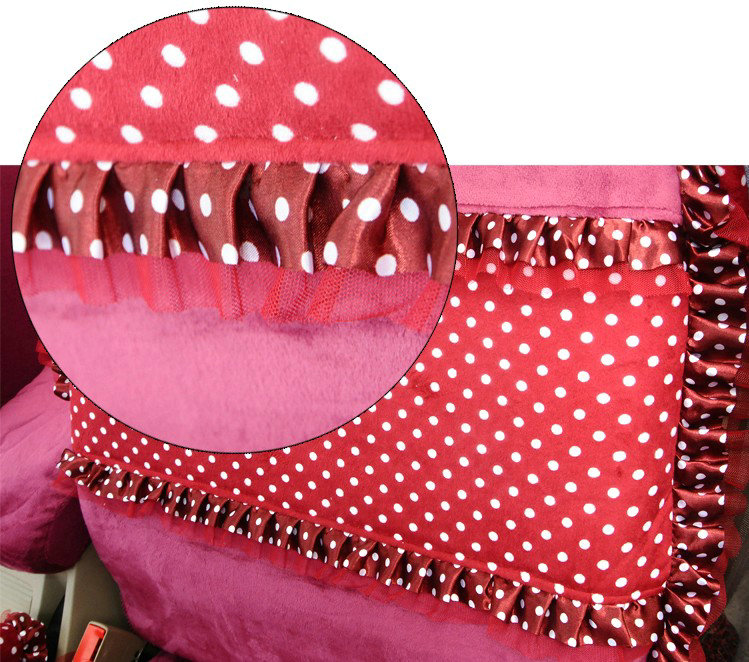 Universal Velvet Bowknot Polka Dots print Lace Car Seat Cover 28pcs Sets - Rose