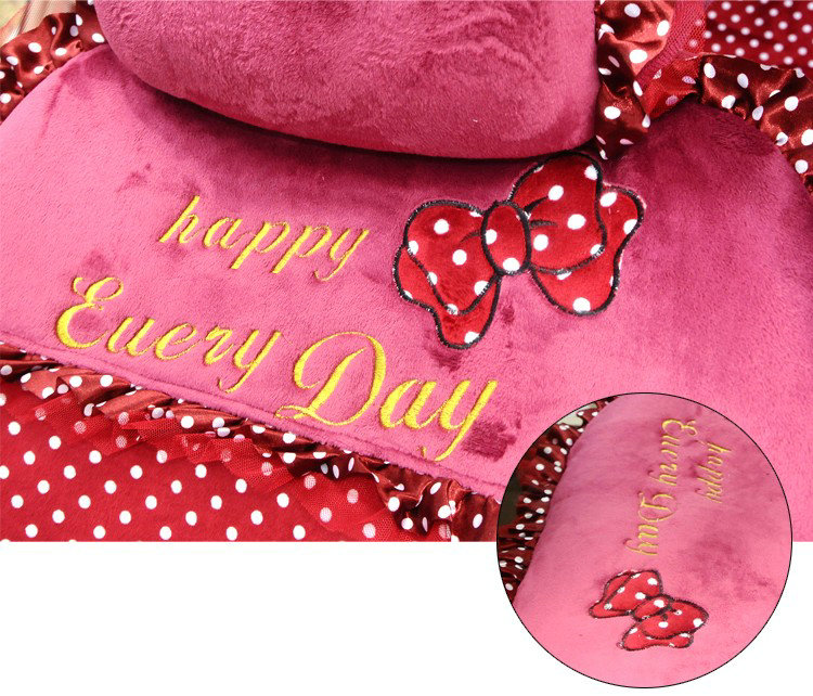 Universal Velvet Bowknot Polka Dots print Lace Car Seat Cover 28pcs Sets - Rose