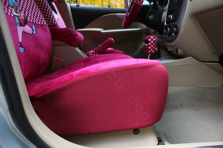 Universal Velvet Cute Girls Polka Dots print Car Seat Cover 18pcs Sets - Rose