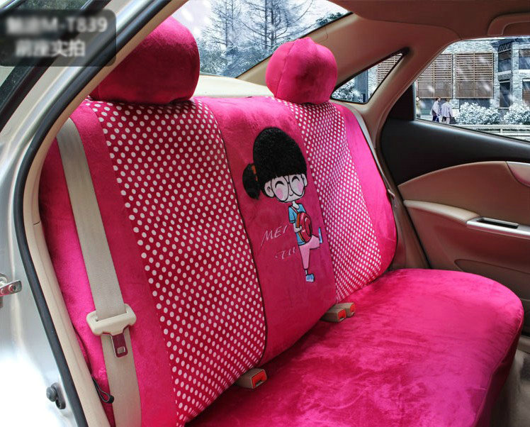 Universal Velvet Cute Girls Polka Dots print Car Seat Cover 18pcs Sets - Rose