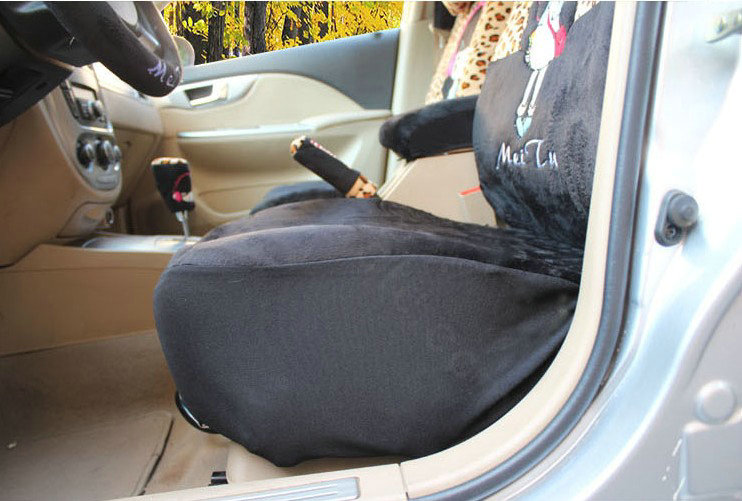 Universal Velvet Headset Girls Leopard print Car Seat Cover 18pcs Sets - Black